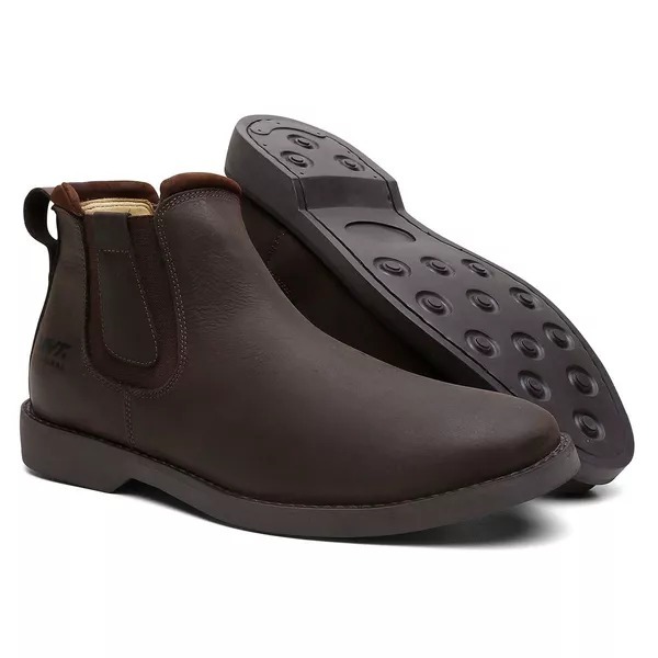 Botina Agro Masculina em Couro com Elástico Bota Fazendeiro para Trabalho no Campo