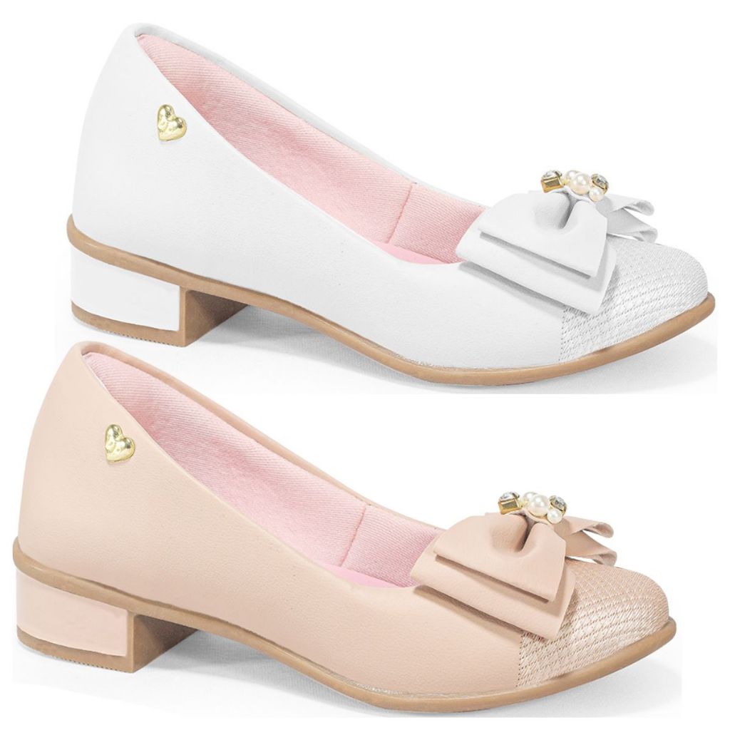 Sapatilha Infantil Menina Boneca Festa Casamento Sapato Feminino Delicado Confortável Branco e Nude