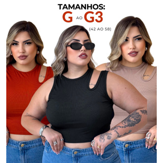 Cropped PAZME Plus Size Top Regata Alça Dupla Ombro Vazado em Oferta na Shopee