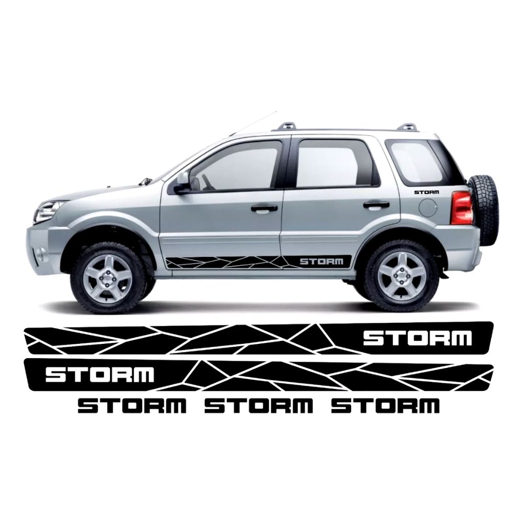 Kit 5 Adesivo Lateral Ford Ecosport Freestyle Storm Tuning Sport Personalizado Preto Brilho FD38