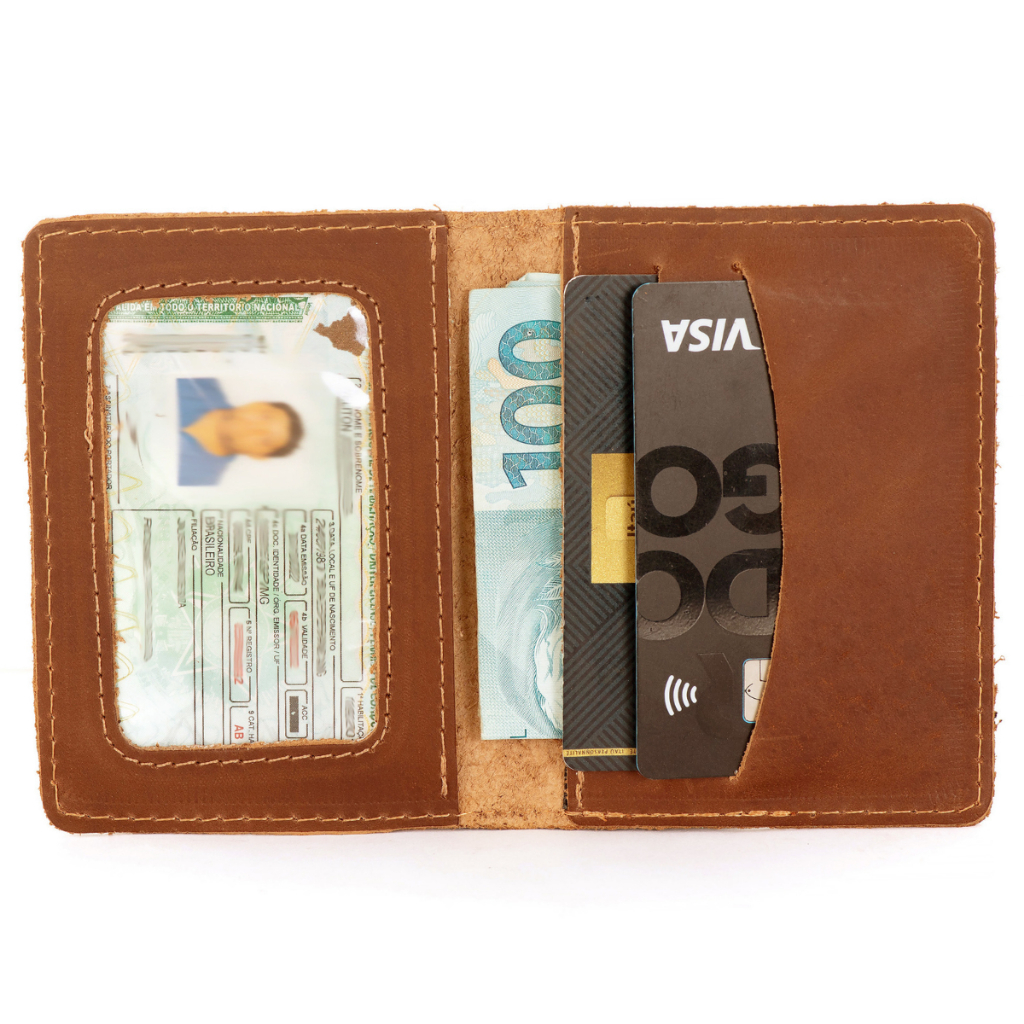 Carteira Masculina Pequena Slim Couro Legitimo CNH Cédulas Cartao Moderna Compacta