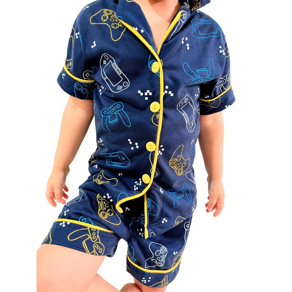 Pijama Infantil Americano De Menino Infantil Masculino Short e Camisa Manga Curta Com Botões Malha