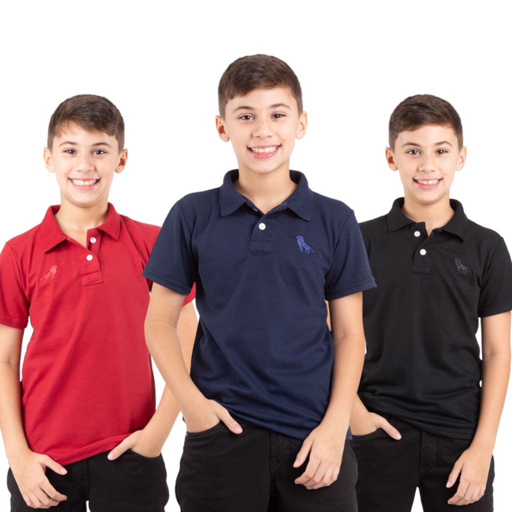 kit 3 camisas polo infantil e juvenil tamanhos 4 ao 14 cores variadas em Oferta na Shopee