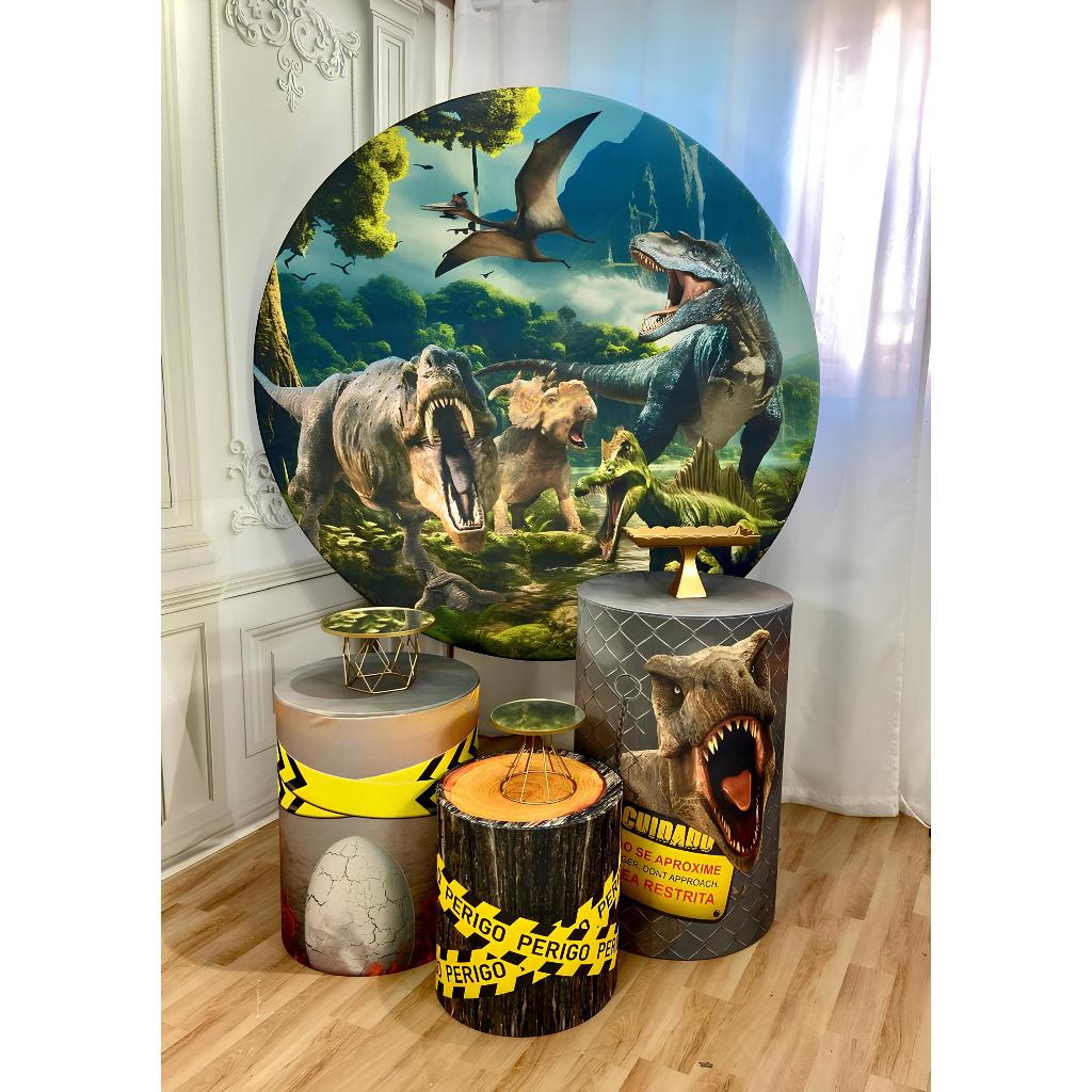 Kit Capas Sublimadas Painel Redondo + Capas Cilindros de Festa Infantil Meninos Dinossauro em Oferta na Shopee