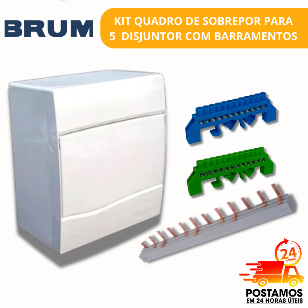 Quadro Distribuição Sobrepor 5 Disjuntor Barramento penteTripolar Barramento Neutro/Terra 12FUROS