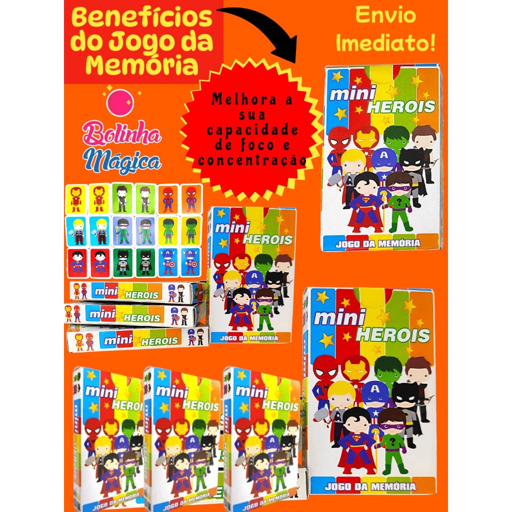 Kit 50 Jogo Da Memoria Mini Herois Infantil P/ Kit Festa Aniversario Lembrancinha Quermesse novo em Oferta na Shopee