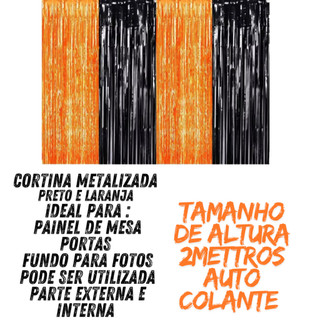 CORTINA LARANJA E PRETA METALIZADA HALLOWEEN CORTINA PARA FESTA HALLOWEEN DECORAÇÃO GOTICA 2 METROS