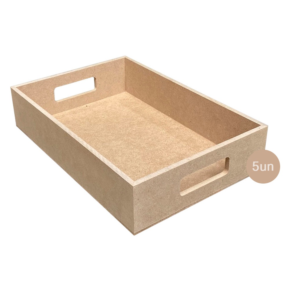 Kit C/ 5 Bandejas Lisa Com Alça Multiuso Para Café Da Manhã em Mdf 35x25x6 em Oferta na Shopee