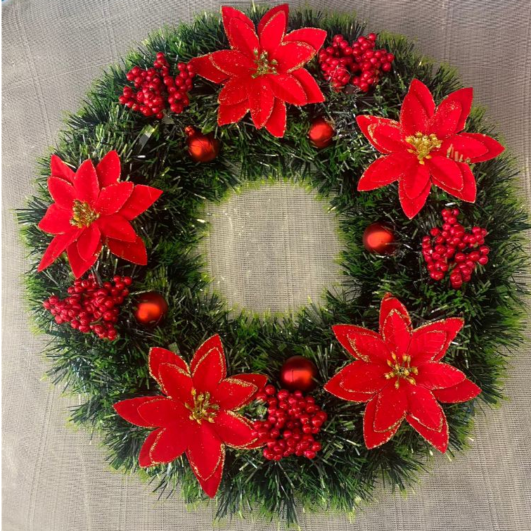 Guirlanda Enfeite Natal Papai noel com pinhas 38cm GRL102