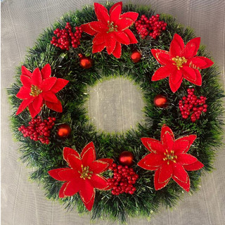 Guirlanda Enfeite Natal Papai noel com pinhas 38cm GRL102