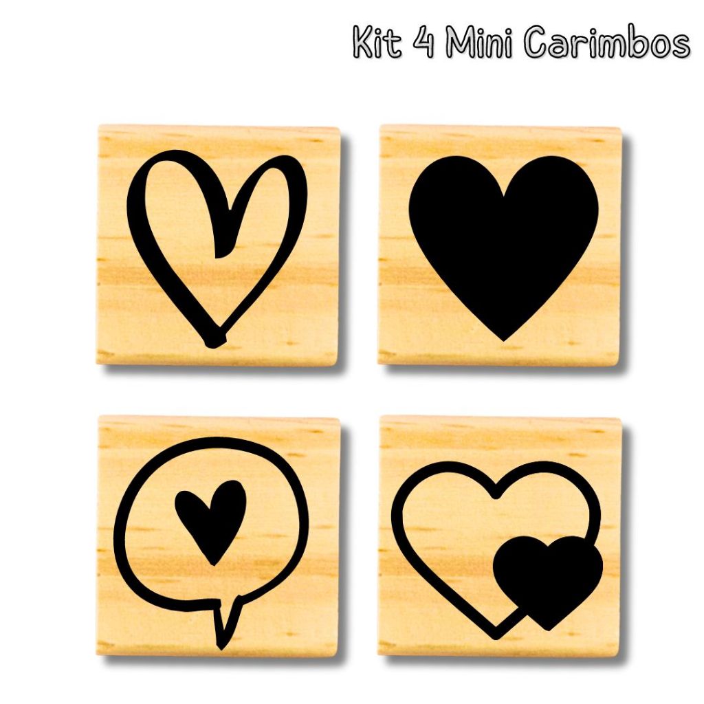 Kit Carimbo Coração Decorativo 2x2cm para sacola kraft embalagem caixa tags madeira tags papel seda