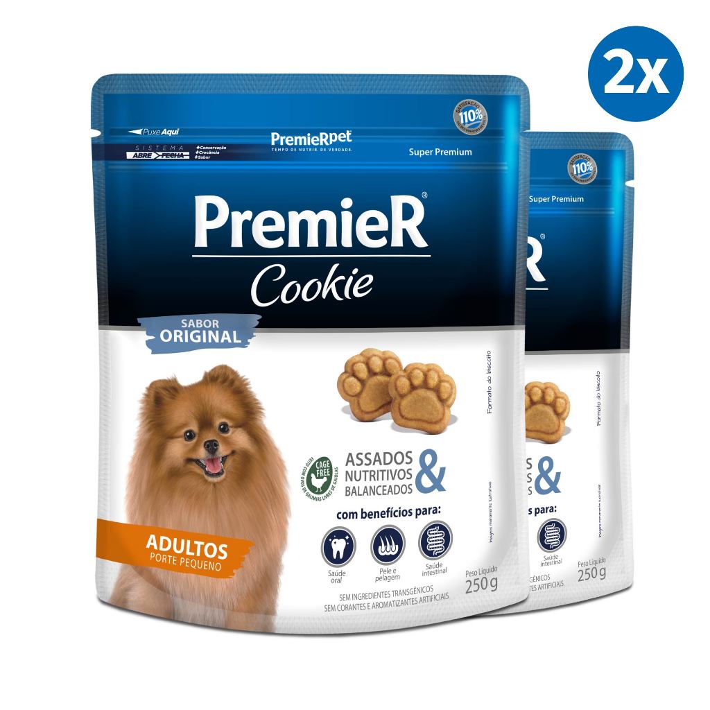 Kit 2x Biscoito Premier Cookies Cães Adultos Raças Pequenas Original 250g