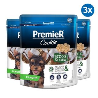 Kit 3x Biscoito Premier Cookies Cães Filhotes Sabor Coco e Aveia 250g em Oferta na Shopee