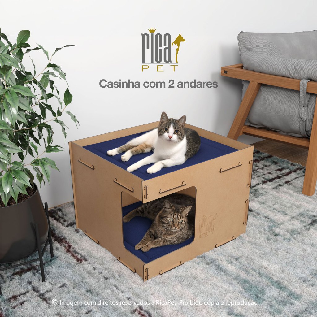 Casinha Para gato e cachorro pet caminha 2 andares luxo premium madeira Ricapet