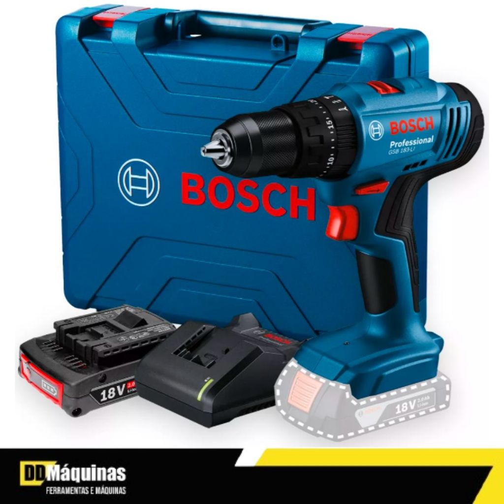 Furadeira Parafusadeira de Impacto GSB 183-LI 1/2" 18V Com Kit de Acessórios - BOSCH em Oferta na Shopee
