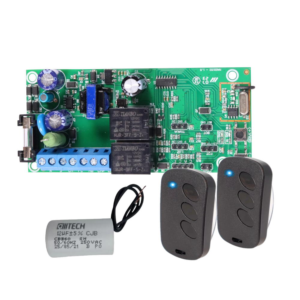 Central Placa Motor Portão Eletrônico 2 Tx +  Capacitor