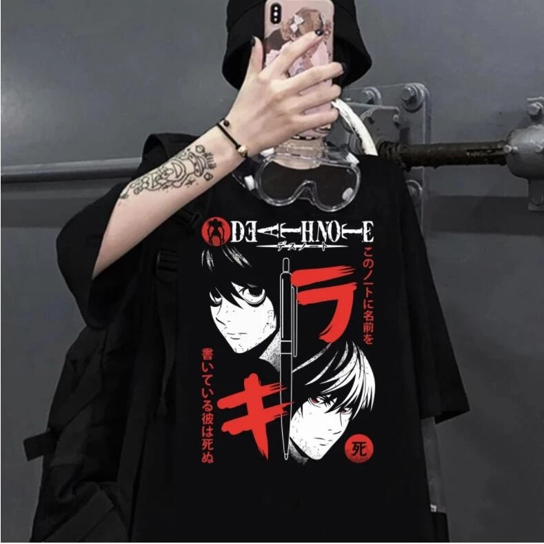 Camiseta Basica Camisa Death Note Apple Kira Light Yagami L Lawliet Anime Japanese Unissex Liquidação