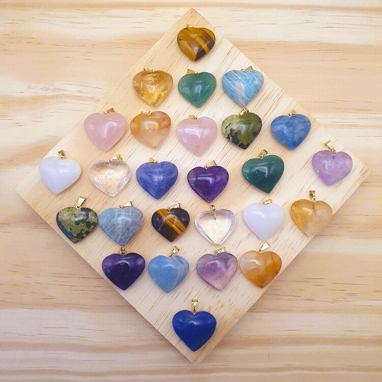 Pingente Coração Dourado Pedra 23 mm Quartzo Natural em Oferta na Shopee