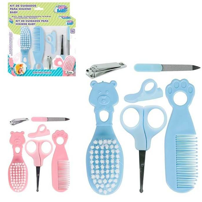 Kit Higiene Infantil 6 Peças Cuidados Bebe Recém Nascido Cortador de Unha Escova de Cabelo Tesoura