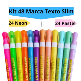 Kit 48 Marca Texto Caneta Slim (24 Neon + 24 pastel) Infantil Escolar Diversas Cores Masterprint em Oferta na Shopee