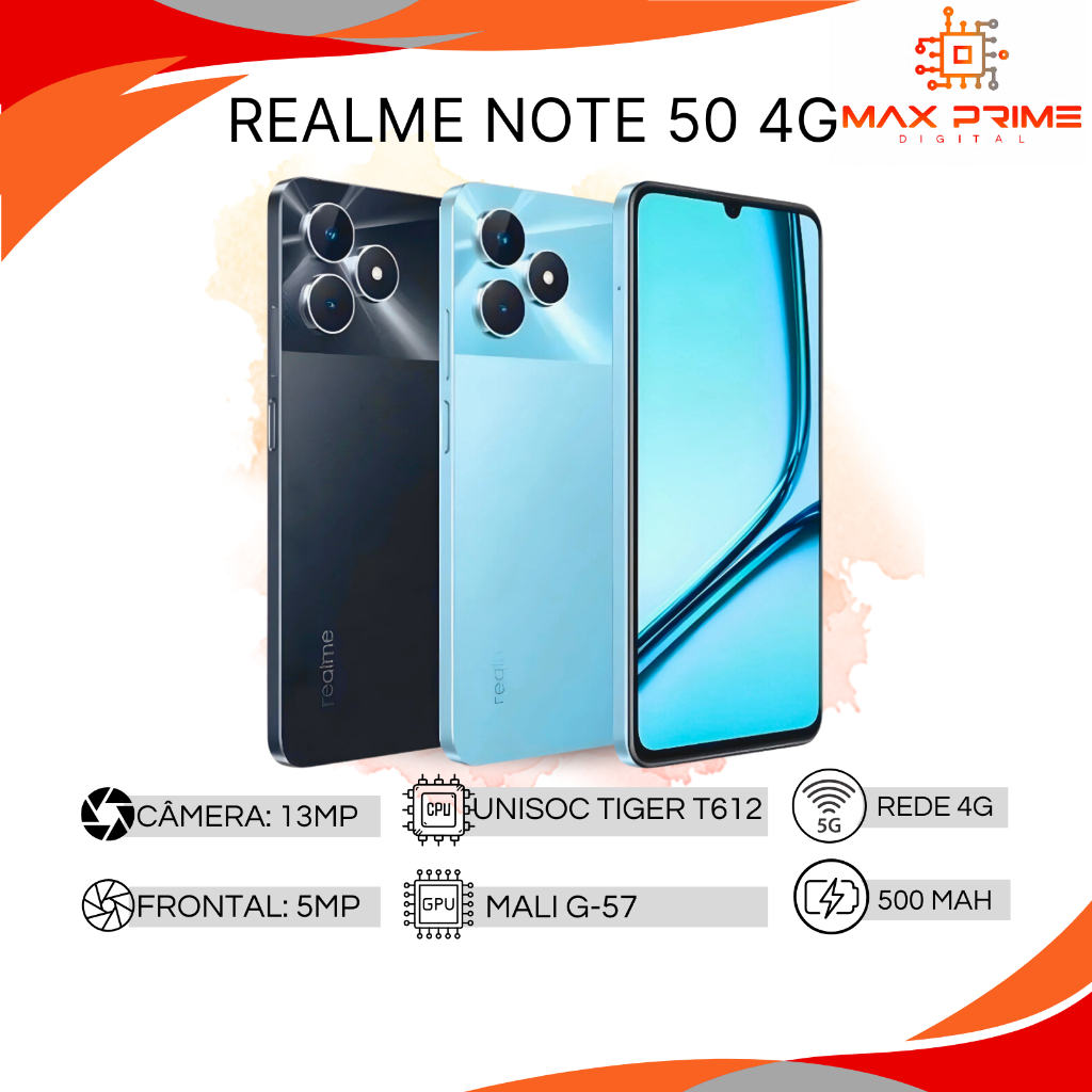 Realme NOTE 50 4G (Versão Global) | Câmera de 13MP, Processador Unisoc Tiger T612 (12 nm), GPU Mali-G57 (NOVO/LACRADO) - Mobile & Gadgets