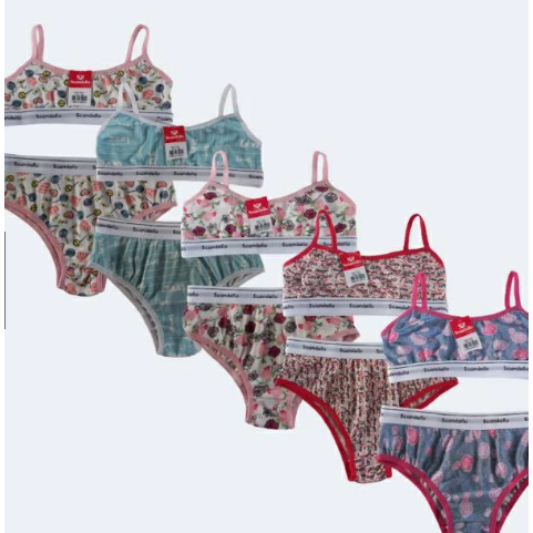 Conjunto Microfibra Estampado Confort Cós Exposto Juvenil Sem Bojo Menina Moça