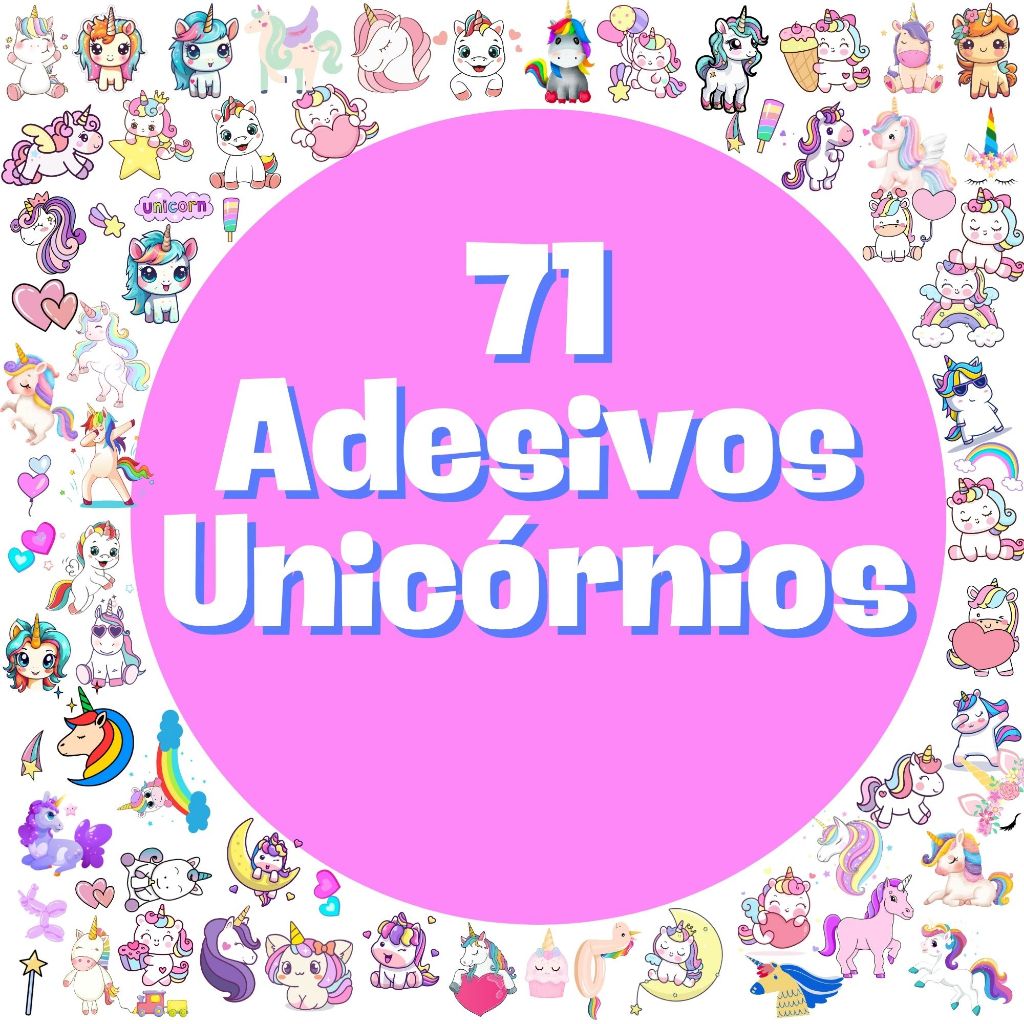 Kit 71 Adesivos Unicórnios para caderno, planners, agenda, copo, à prova d'água.