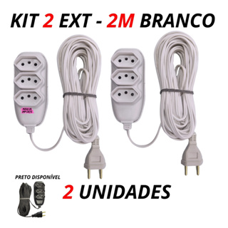 Extensão Elétrica 2 Metros Branco ou Preto Extensão de Energia com 3 Tomadas em Oferta na Shopee