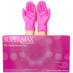 Kit 3 Luvas Descartáveis Nitrílica Rosa Sem Pó C/300 Supermax