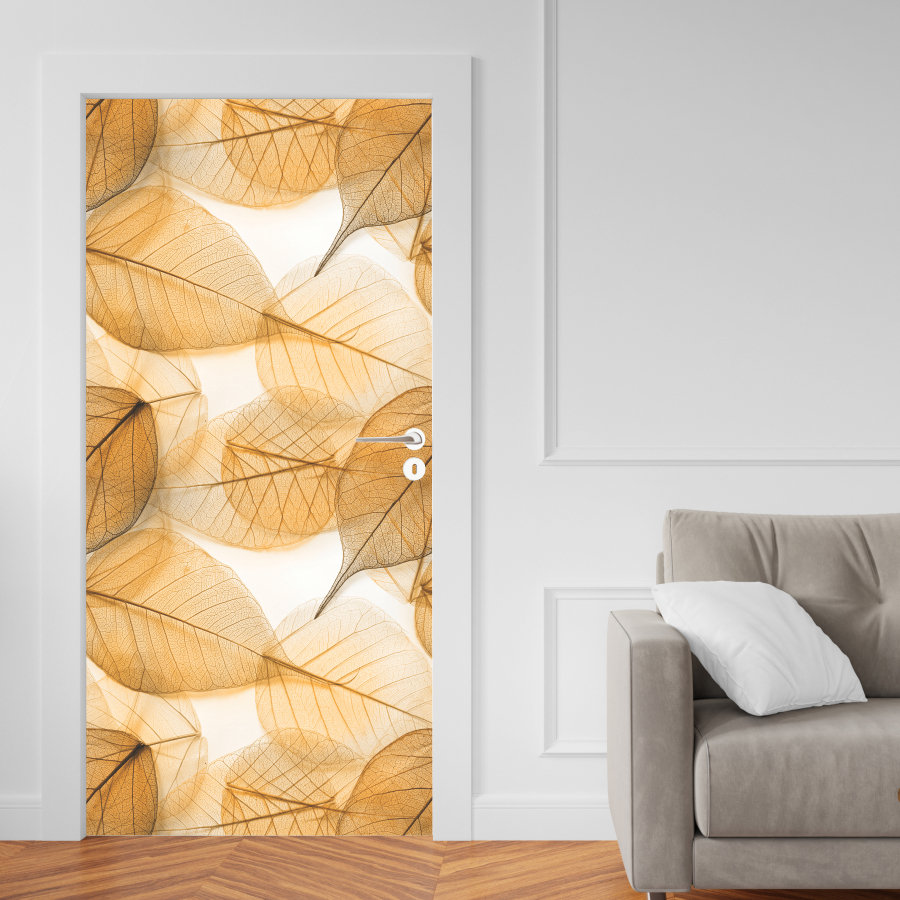 Adesivo De Porta De Madeira ou Vidro Decoração Revestimento Flores Folhas Jardim - Folhas de Outono 075X