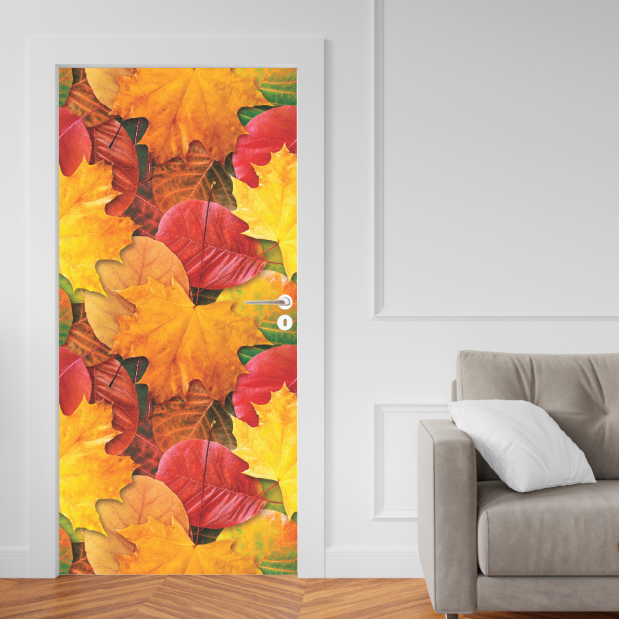 Adesivo De Porta De Madeira ou Vidro Decoração Revestimento Flores Folhas Jardim - Folhas de Bordo 074X