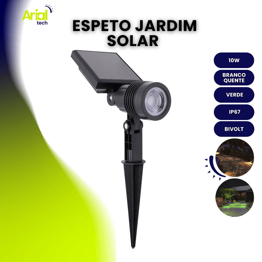 Luminária Espeto Jardim 10w Super Led Energia Solar Spot Cor Preto