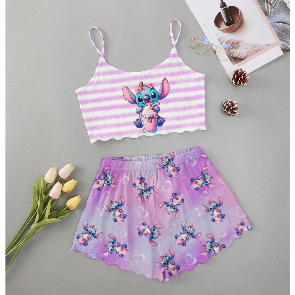 Pijama Curto Adulto Feminino Blusa E Short Doll Short doll Suede Estampado tiktok virginia