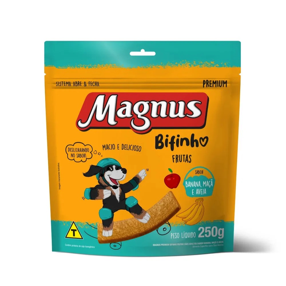Petisco Bifinho Magnus Frutas Cães Adultos Banana, Maçã e Aveia 250 gr