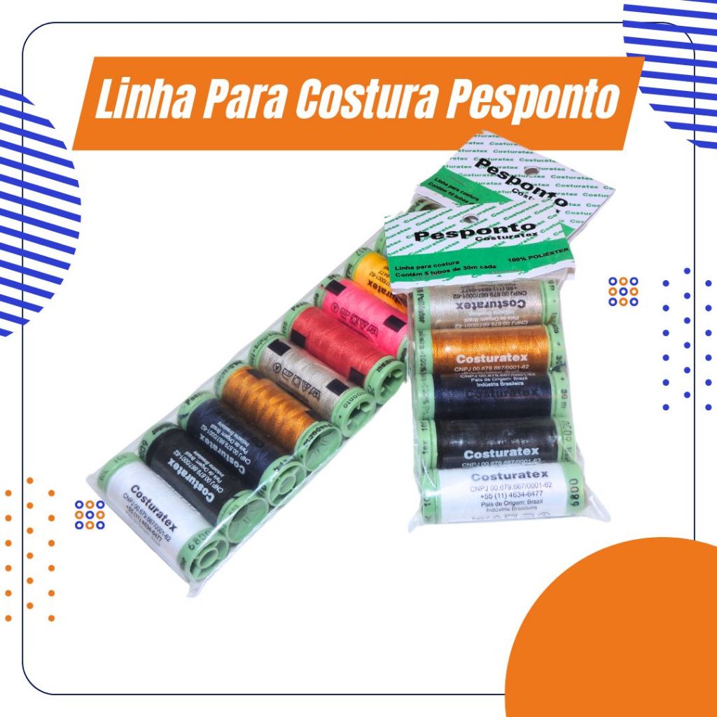 Kit Linha de Costura Pesponto Com 5 ou 10 Retróses Com 30metros cada cores Costuratex Linhas Pack