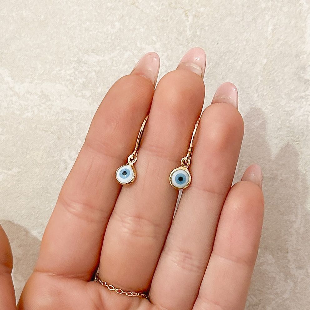 | SEMI JOIA | Brinco Argola Delicada Olho Grego Feminino Banhado em Ouro Legítimo 18k