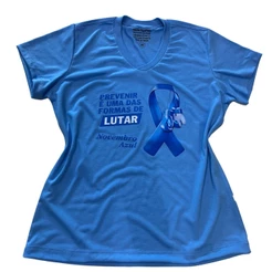 Camiseta Feminina Novembro Azul Baby Look Estampa DTF Gola V Promoção