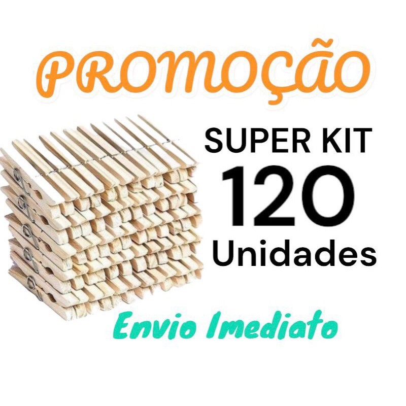 Kit Com 120  Unidades de Pregador, Prendedor de Roupa Gigante, Madeira de Reflorestamento, Pregador De Roupas