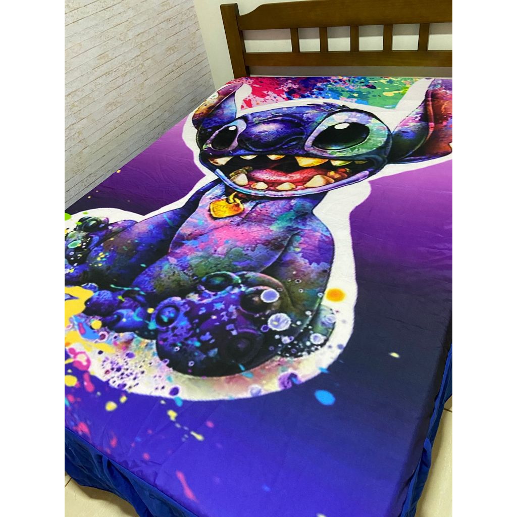 Kit Colcha de casal infantil personagem sem matelado somente tecido Stitch