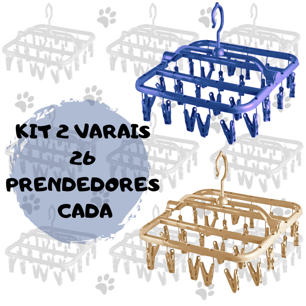 Kit c/ 2 Varais de Teto Varal Roupas Íntimas Dobrável + Prendedores Varal  Meias Calcinha Cuecas