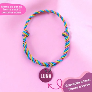 Coleira colar de cordas trançadas ajustável com plaquinha de identificação para cachorro e gato em Oferta na Shopee