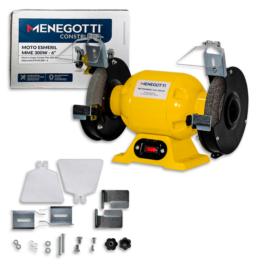 Motoesmeril - 5/6'' Plus 150W/300W Mono Menegotti -1/4CV 127/220V Visor e Abrasivos A36/A60 Original
