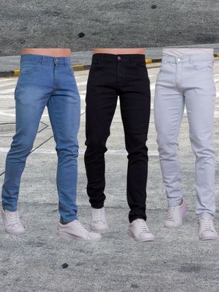 Kit 3 Calças Jeans Masculino Zíper Lycra Jeans Cor Escuro Medio Claro Medio Stretch Fabricantes Preços