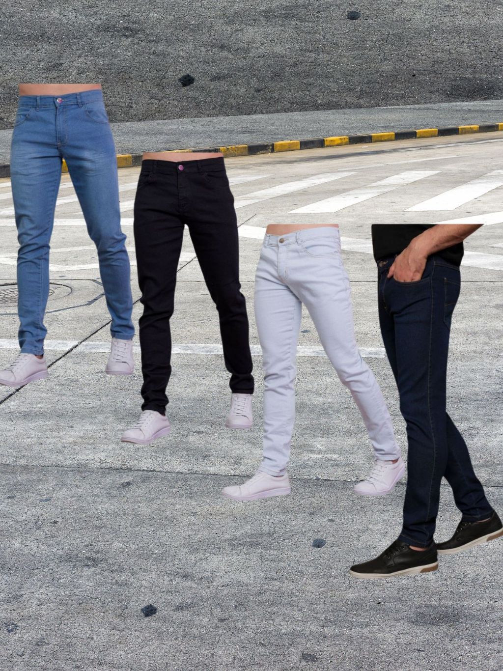 Kit 4 Calças Jeans Masculino Zíper Lycra Jeans Cor Escuro Medio Claro Medio Stretch Fabricantes Preços