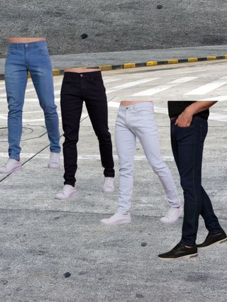 Kit 4 Calças Jeans Masculino Zíper Lycra Jeans Cor Escuro Medio Claro Medio Stretch Fabricantes Preços