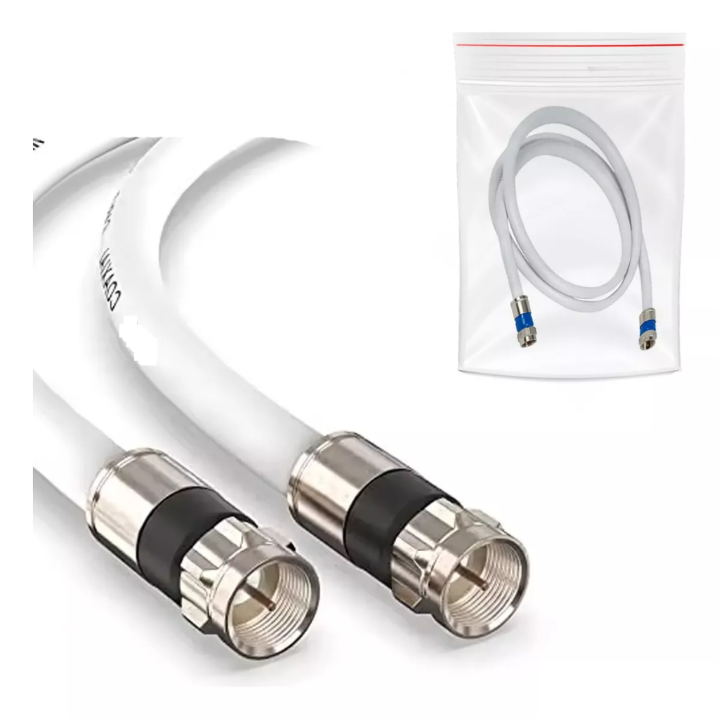 Cabo Coaxial RG-59 Para Antena Tv Digital Branco Montado Coaxial 67% Malha 59