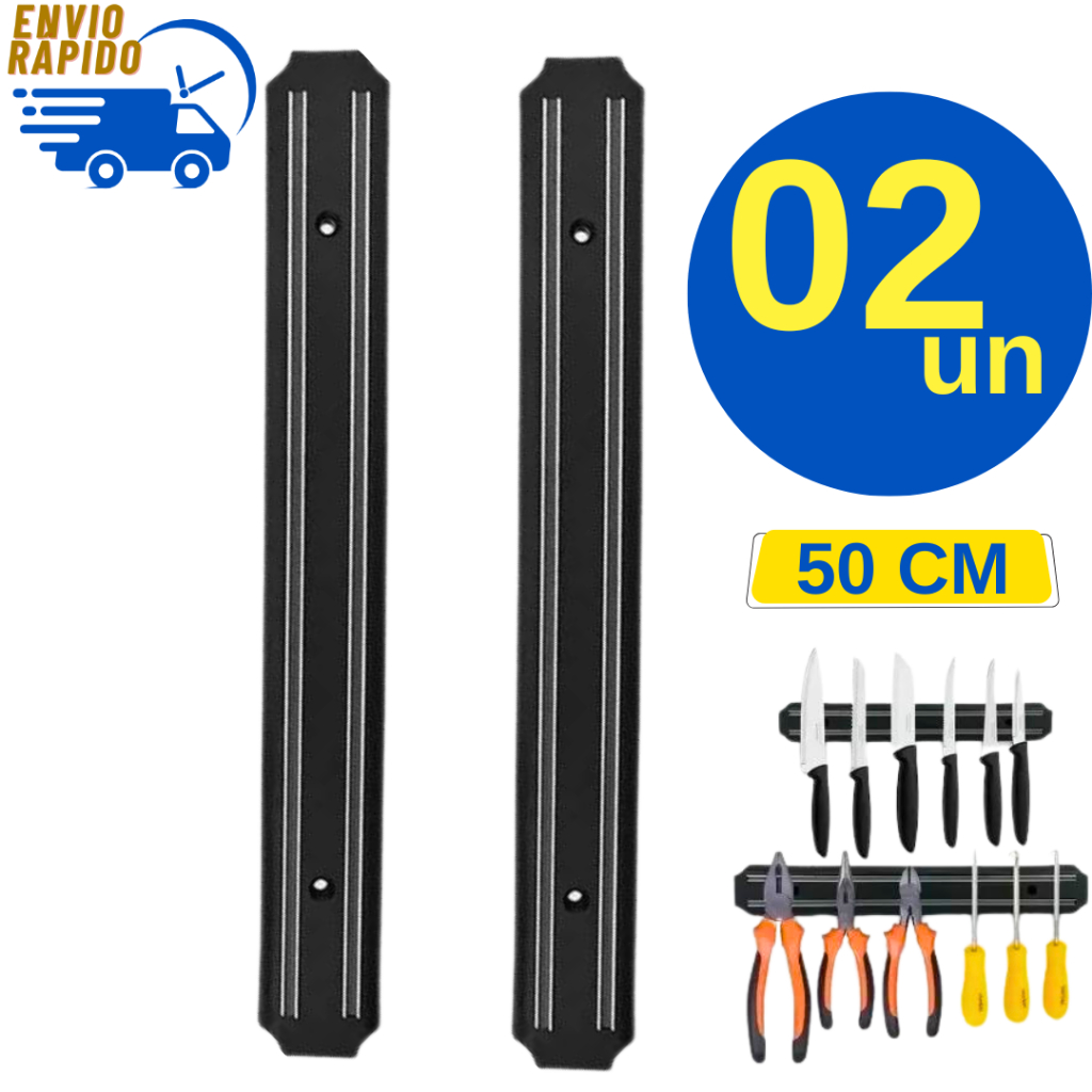 Kit 2 Barra Magnética Imã 48/50 cm Organiza Ferramentas Faca Tesoura Utensílios Cozinha Restaurante Oficina Churrascaria
