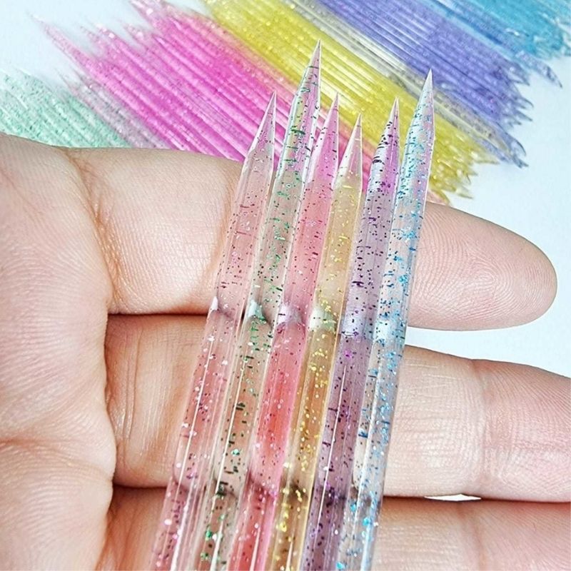 Kit 100 Palitos Para Unha Cutícula Cílios Multifuncional em Acrílico Glitter 100 unidades