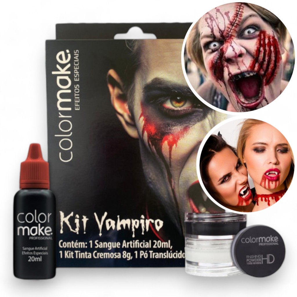 KIT MAQUIAGEM HALLOWEEN EFEITOS ESPECIAIS VAMPIRO SANGUE HALLOWEEN COLORMAKE PROMOÇÃO