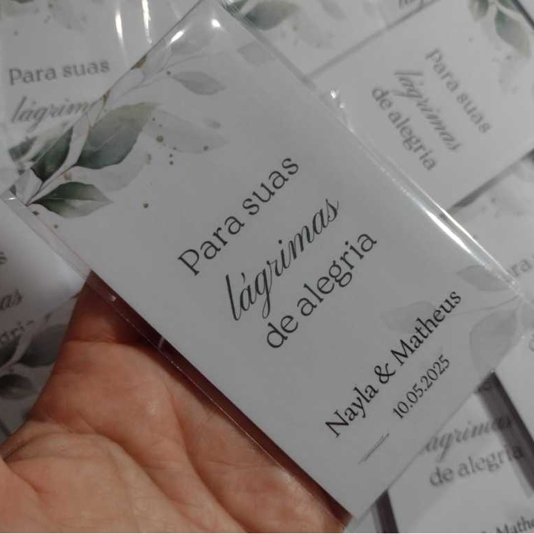Lágrimas de Alegria Personalizadas para Casamentos e Eventos - KIT Completo (TAG, lenço e saquinho)